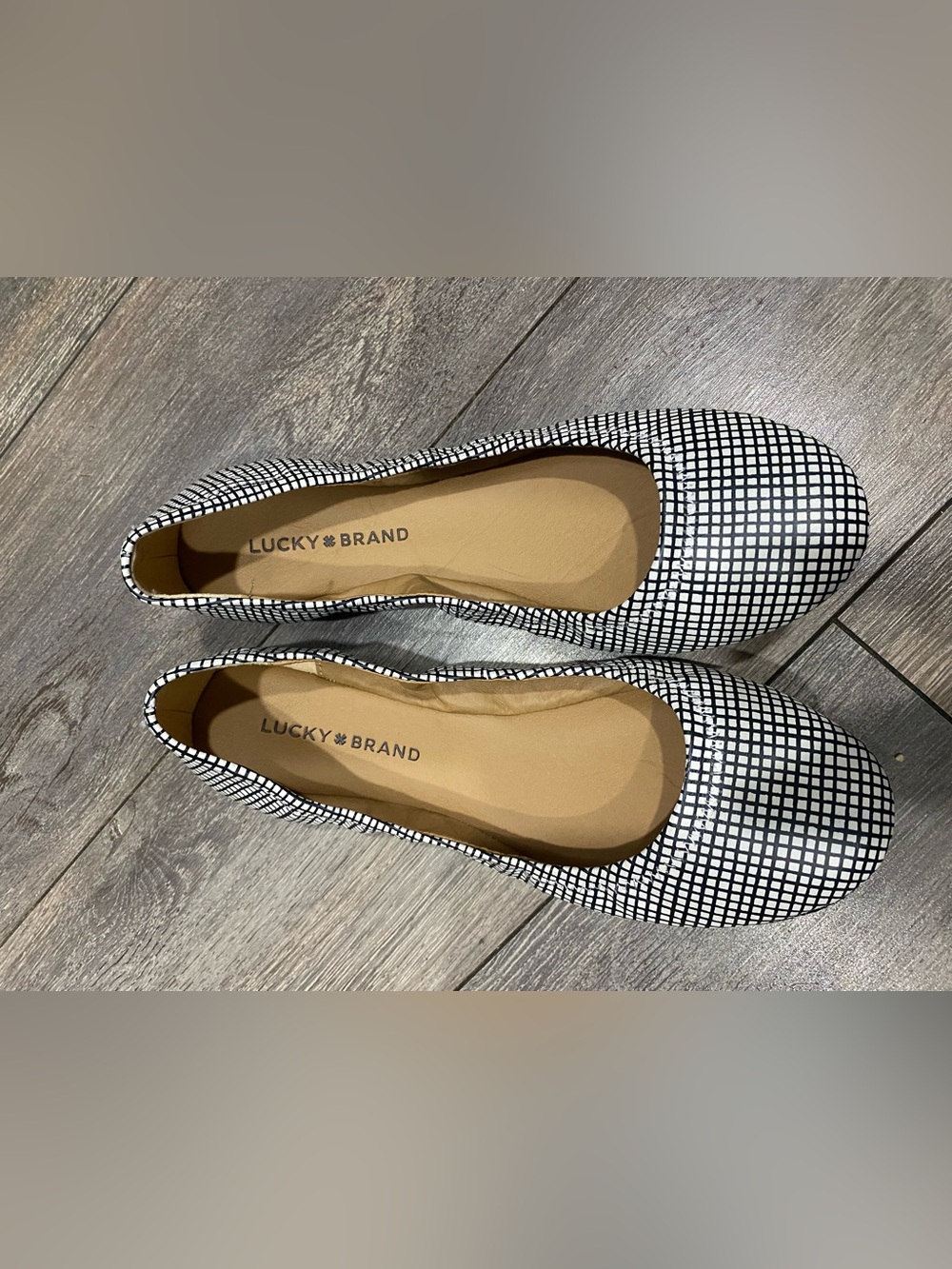 Lucky Brand Black & White Grid Slip-On Ballet Flats